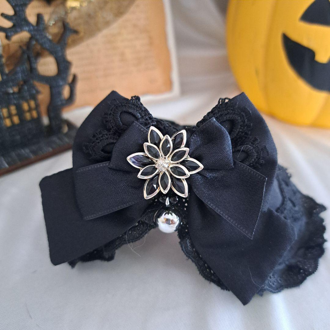 ハロウィン、ゴスロリ⑤(黒)わんちゃん猫ちゃん用襟つき首輪