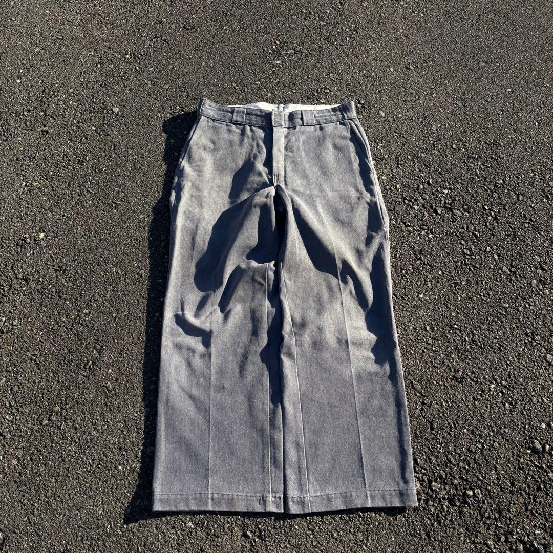 90s usa製 Dickies チノパン チャコールグレー ワイド 鬼フェード