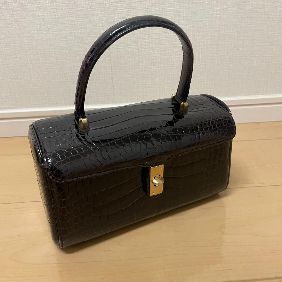 【極美品】JRA　クロコダイルハンドバッグ　ダークブラウン