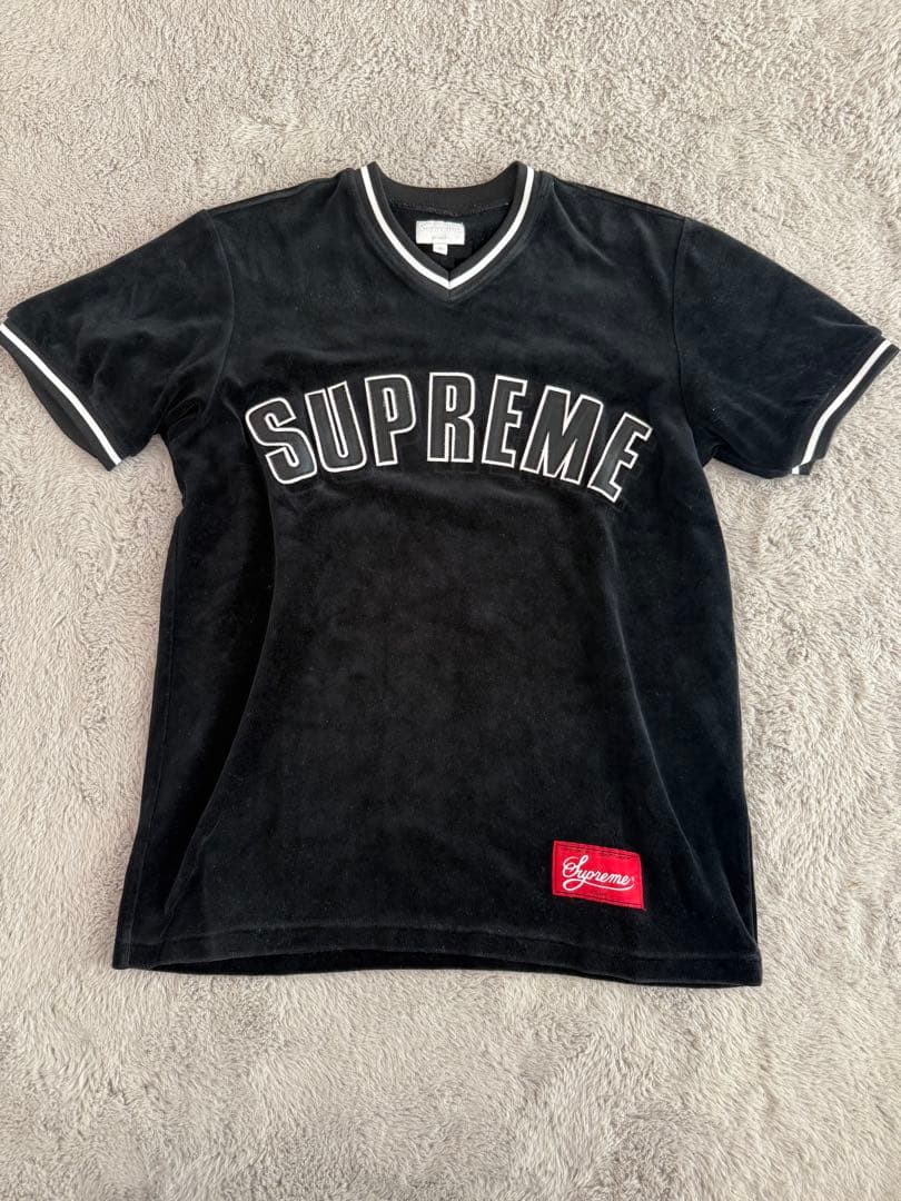 即完売品supremeシュプリーム刺繍アーチロゴ　半袖ベースボールシャツ　S