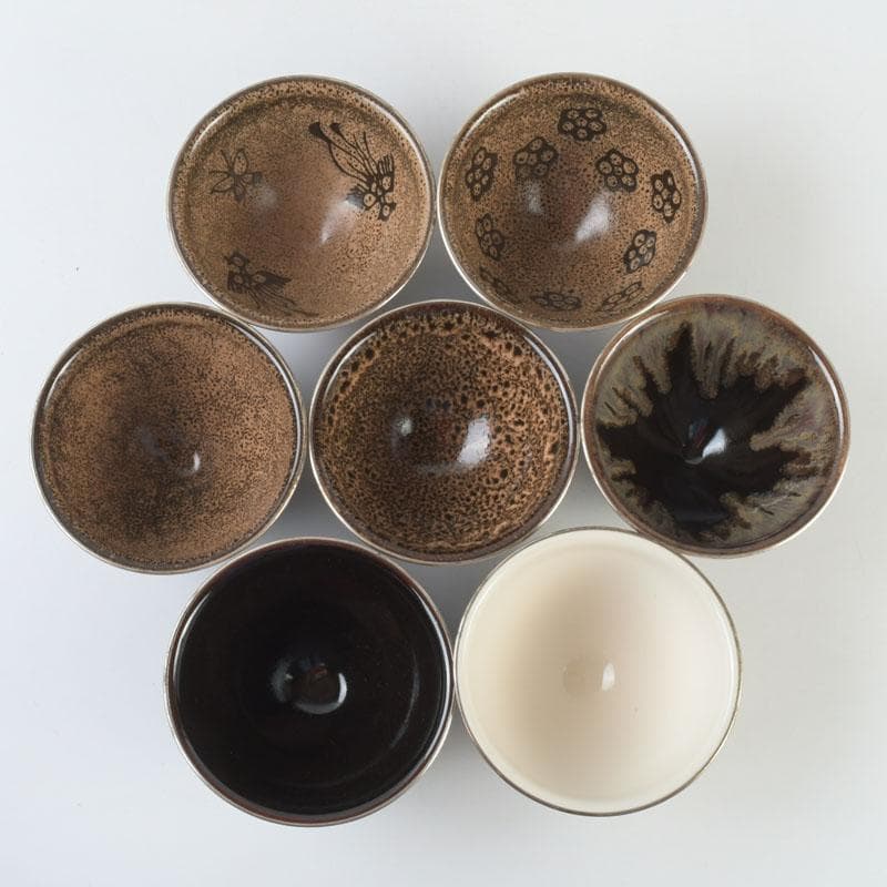 茶道具　平安　万代草山作　天目茶碗　七種　共布共箱　M　9329A