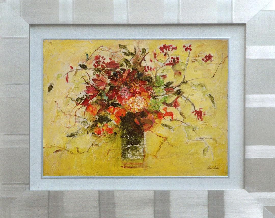 油絵 菅家令子 絵 絵画 インテリア 額付(銀) F4-070702 花