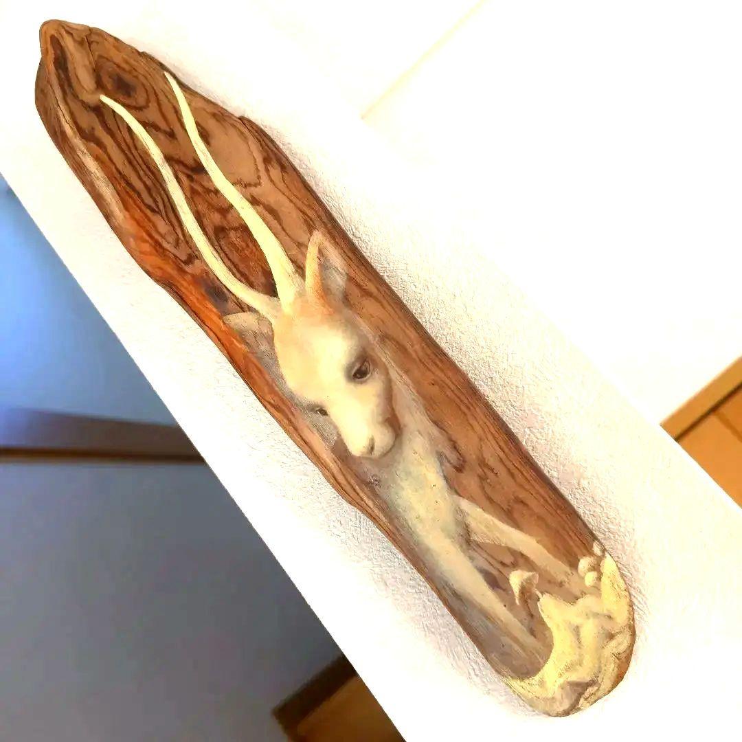 一時値下げプロ作家壁掛け超絶流木アート工芸品　世界観流木絵画　不思議な鹿？