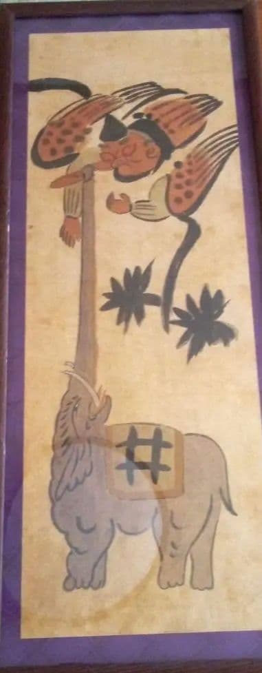 模写大津絵、天狗と象