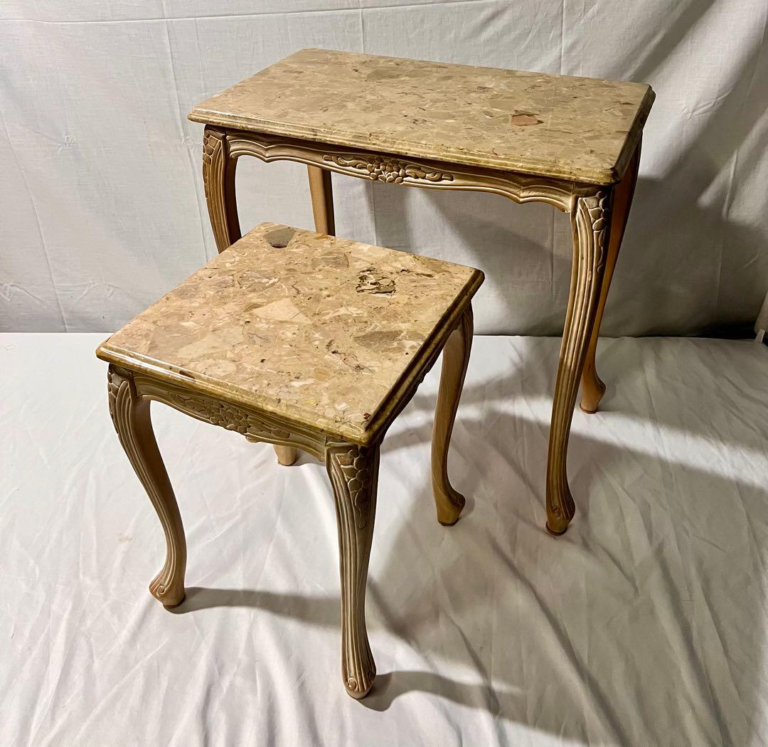 ③【美品】イタリア製 大理石 猫脚 ネストテーブル　セット品