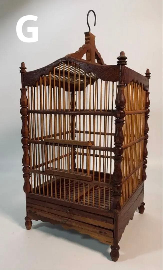 【最終値下げ】　レア　木と竹の鳥かご　アンティーク風バードゲージ