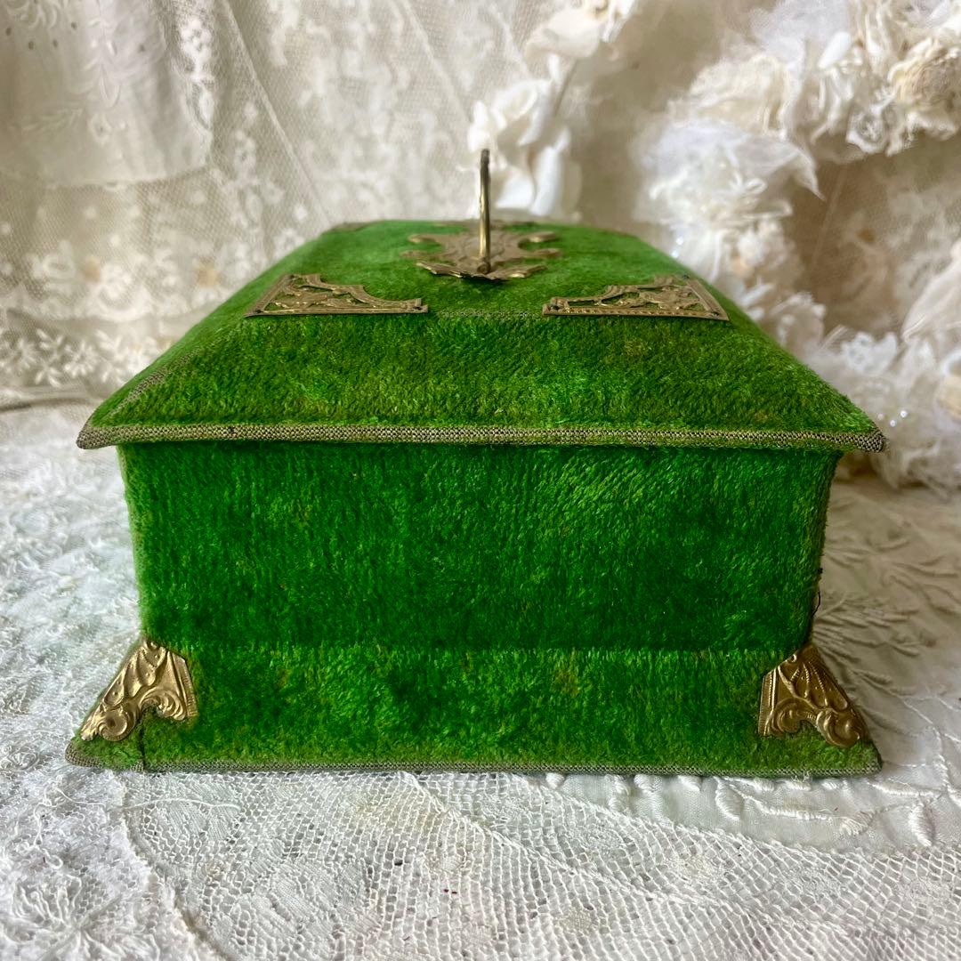 ベルベットメルスリーボックス　ジュエリーケース　グリーン水色フランスアンティーク