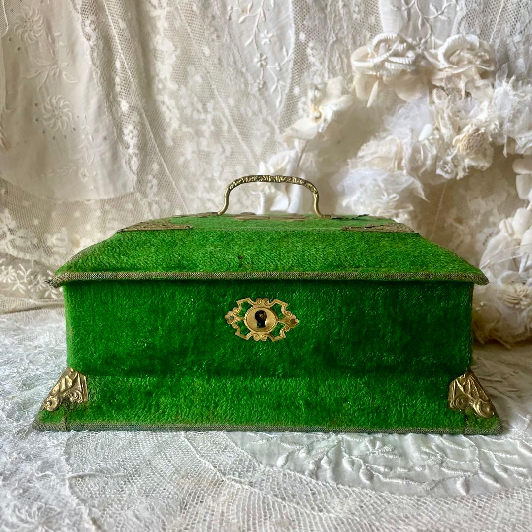 ベルベットメルスリーボックス　ジュエリーケース　グリーン水色フランスアンティーク