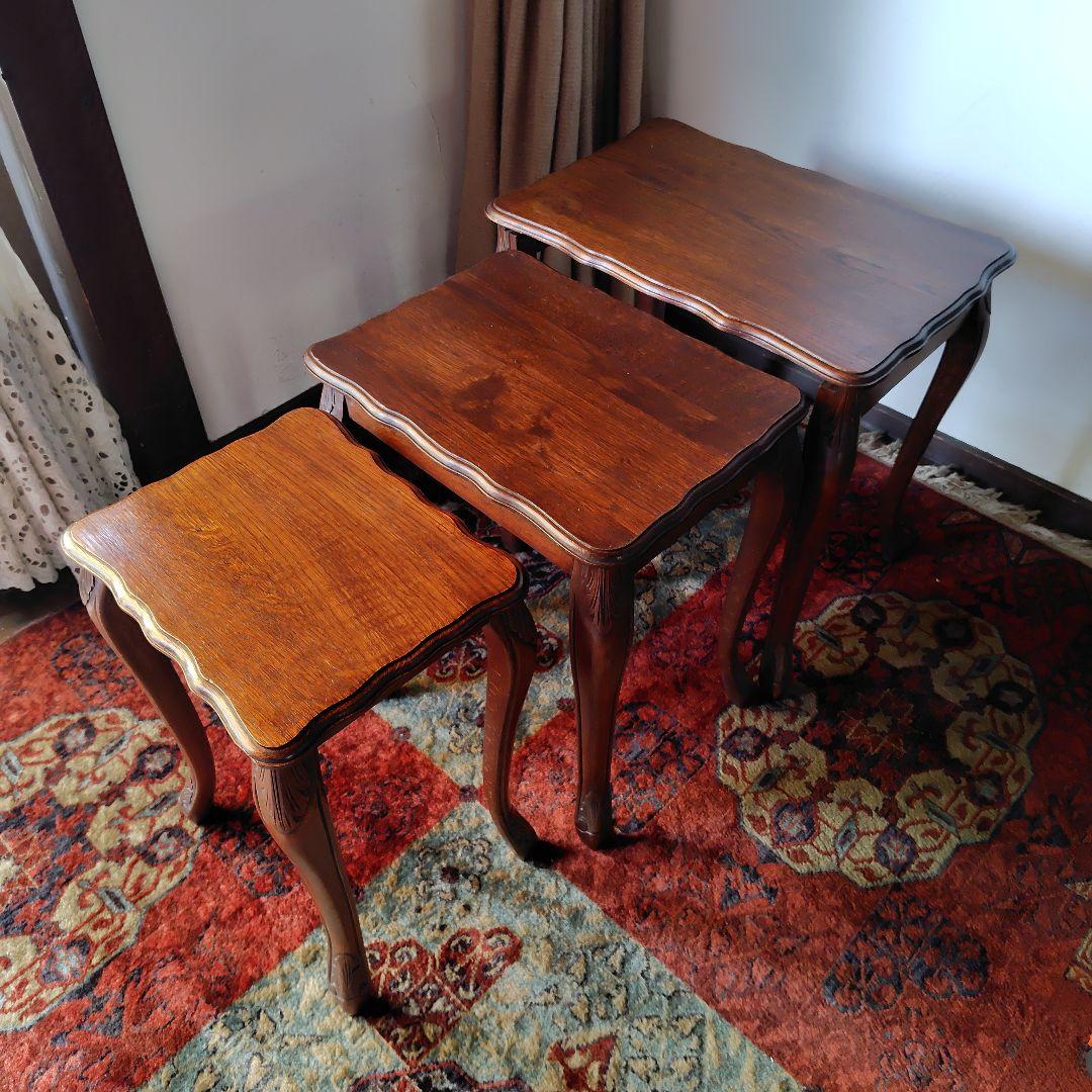 アンティーク　イギリス　猫足ネストテーブル　サイドテーブル