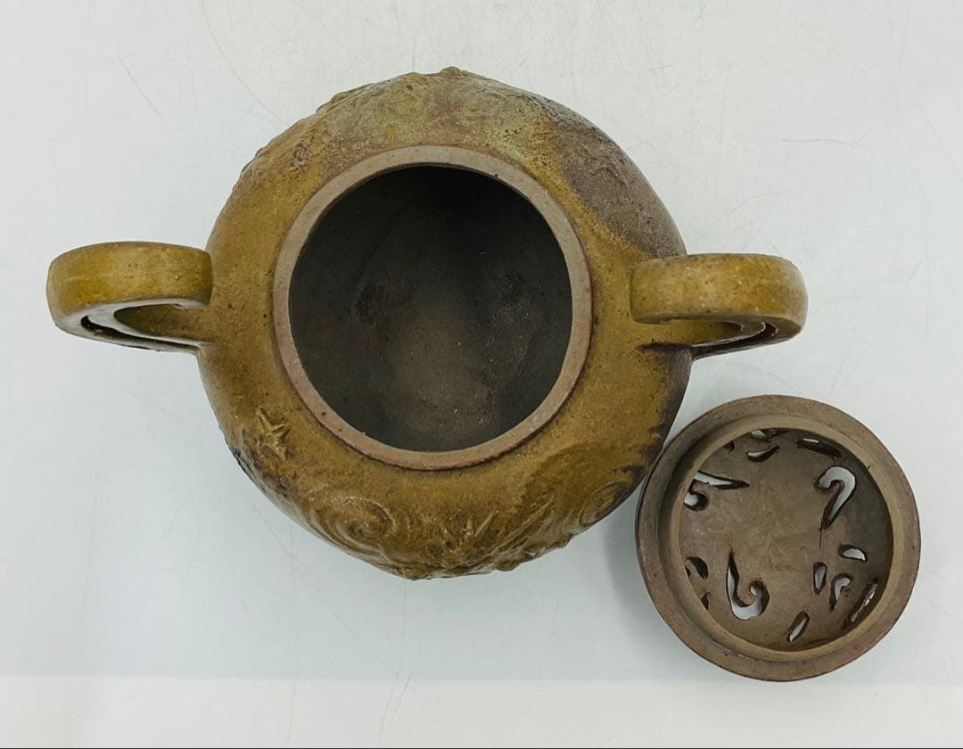 【３０】★細工物の名工・小山一草先生　備前焼龍香炉　四方桟共箱★