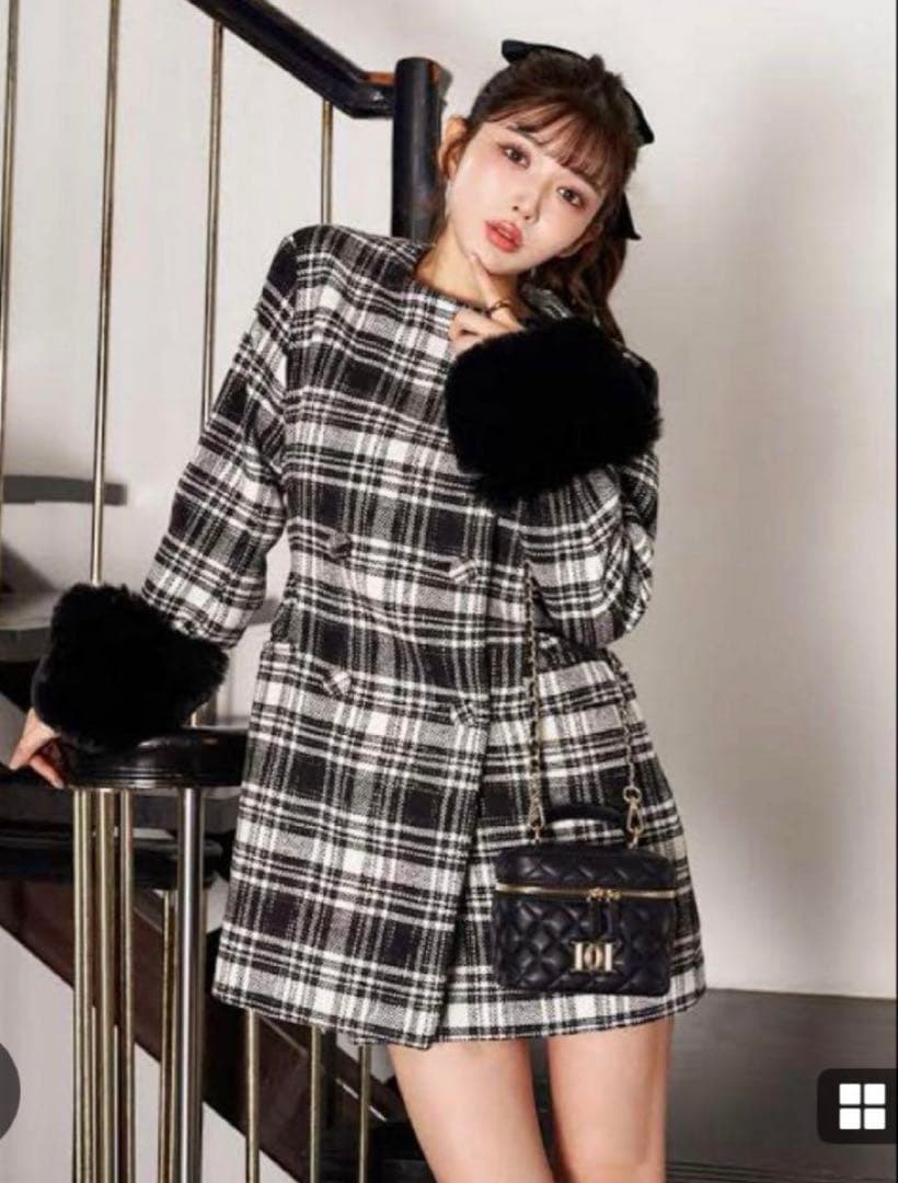 Darich タックデザインチェックコート ブラック