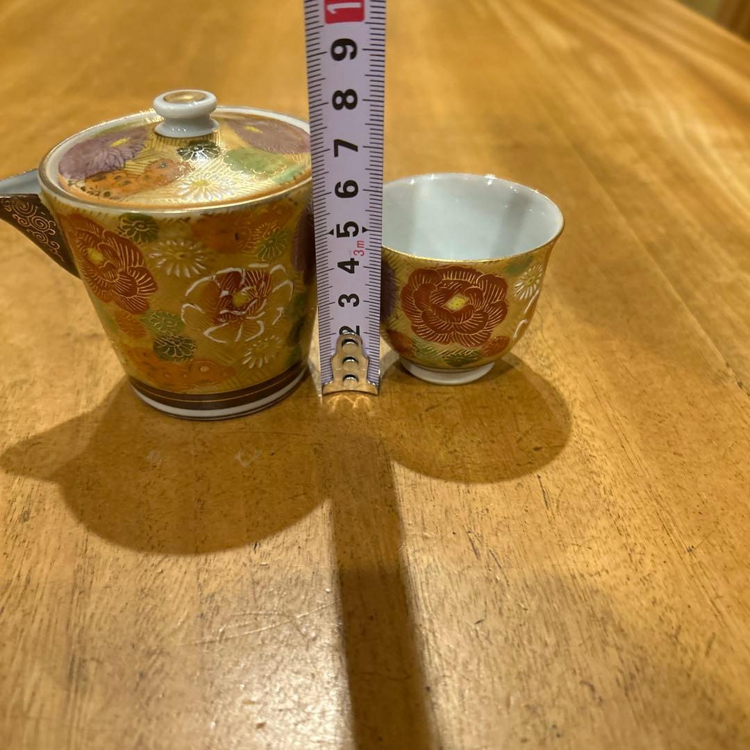 九谷焼　茶道具 小茶器（宝瓶）　手描き　豪華金花詰　急須　湯呑み揃え