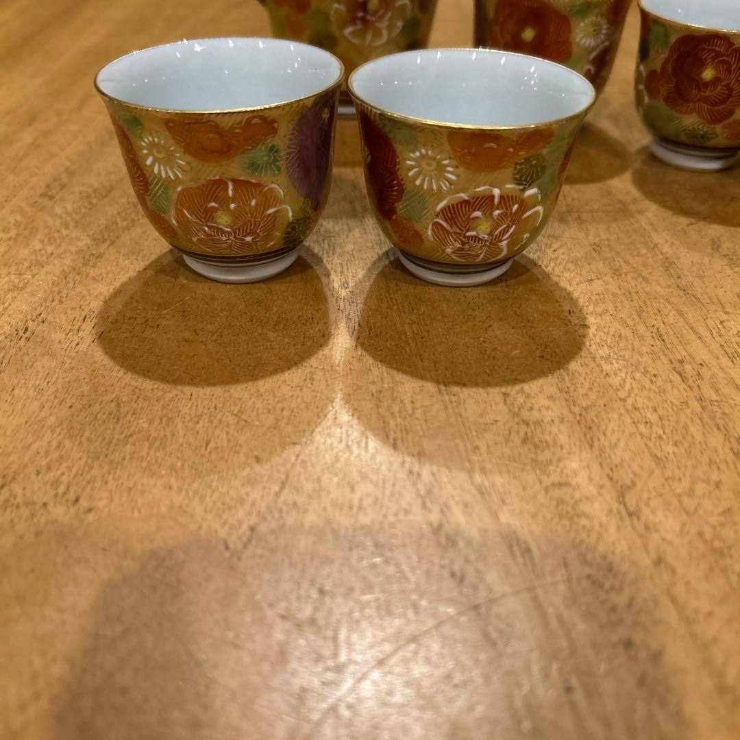 九谷焼　茶道具 小茶器（宝瓶）　手描き　豪華金花詰　急須　湯呑み揃え