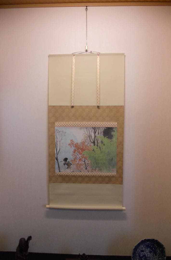 掛け軸 川合玉堂 秋晴 紙本 名品 複製 希少 軸装 茶道具 掛軸 美品 です。