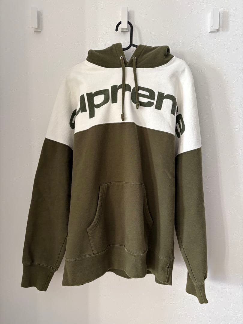 Supreme フード付きパーカー オリーブ/ホワイト