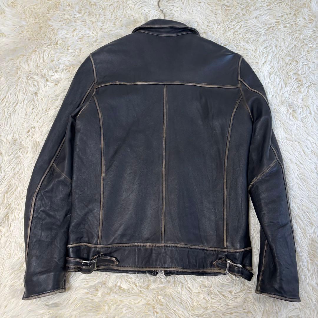 人気✨ナノユニバース　レザージャケット　羊革　シープスキン　炭黒　L ブラック