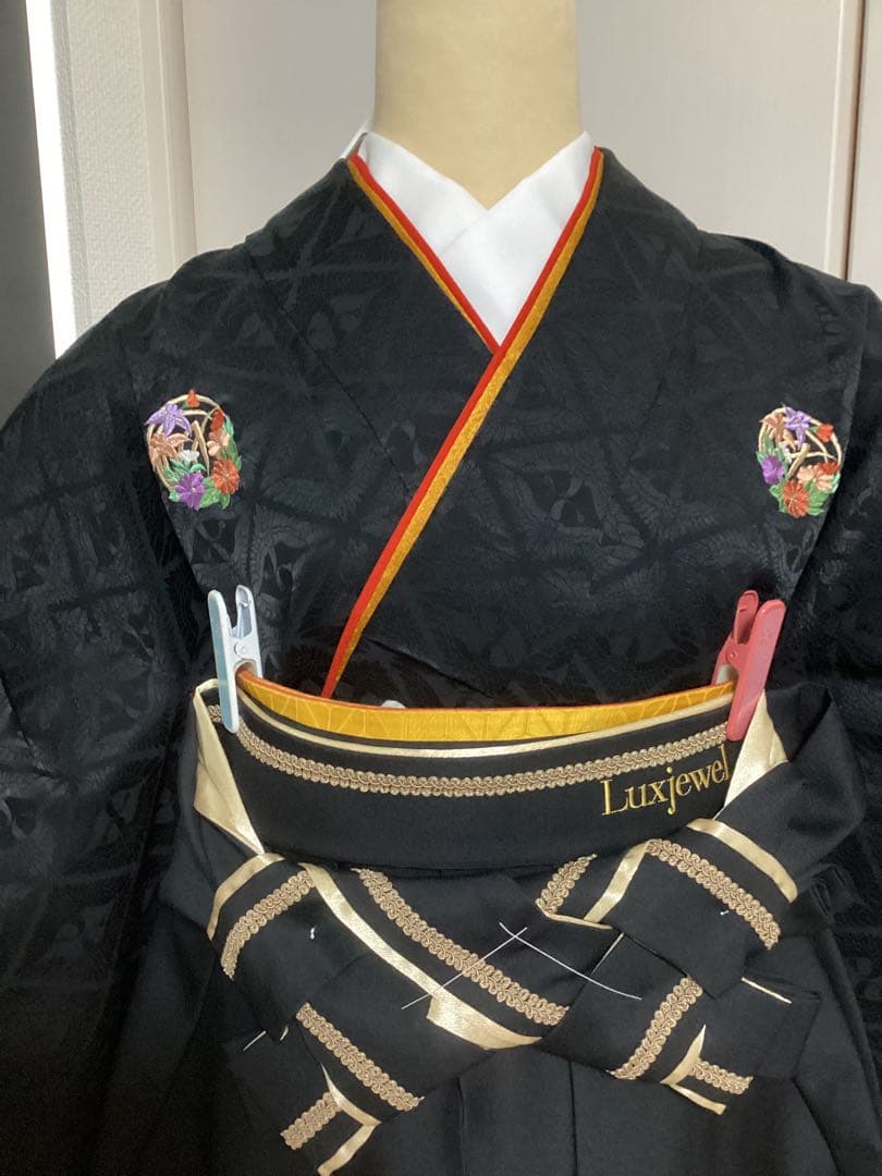 黒の二尺袖振袖レースの付いた袴2点セット トールサイズluxjewel ブランド