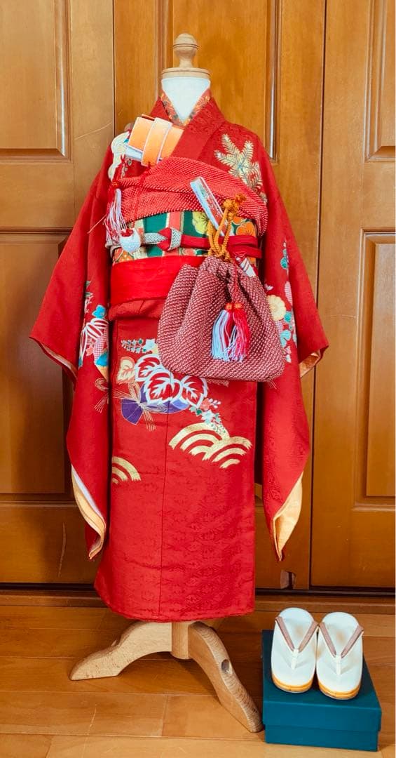 七五三　三歳の女の子のお支度　正絹お宮参り初着　襦袢まで全て正絹お着物フルセット