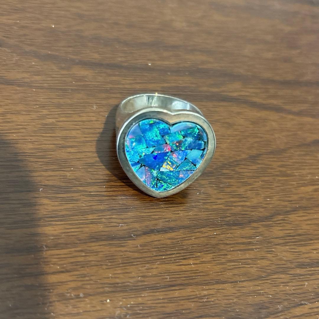 nananbijouxxx ハート　モザイクオパール　リング　シルバー