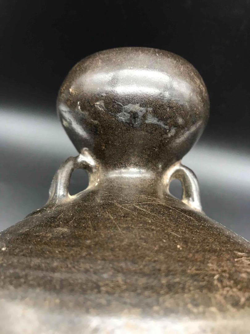 中国古美術　唐時代　耀州窯 瓢箪瓶　双耳瓶　磁州窯　黒釉　酒瓶　壺(A-29)