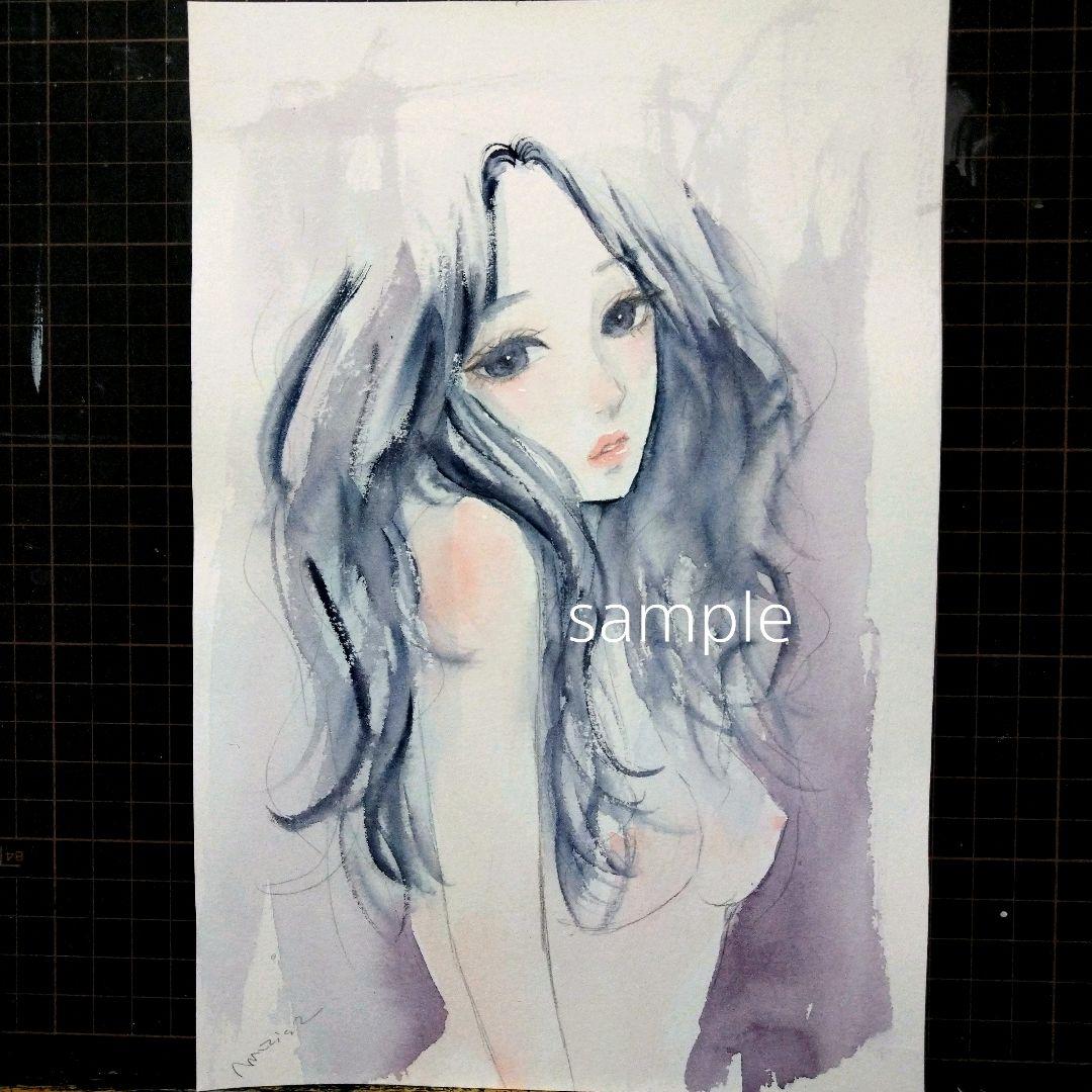 2428B　手描きイラスト　肉筆原画　水彩画　ヌード　裸婦画