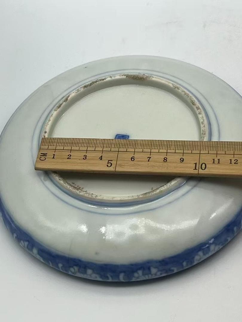 秋田焼　手描き染付山水画盛り鉢(B-47)