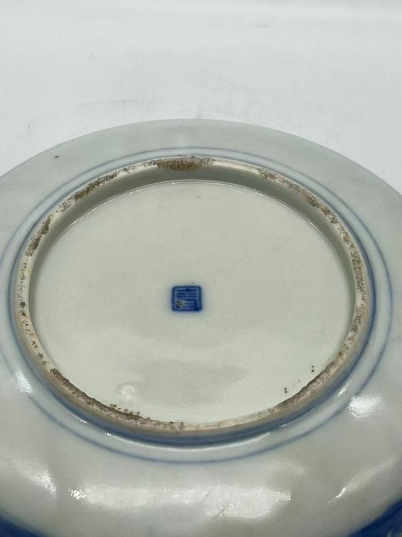 秋田焼　手描き染付山水画盛り鉢(B-47)