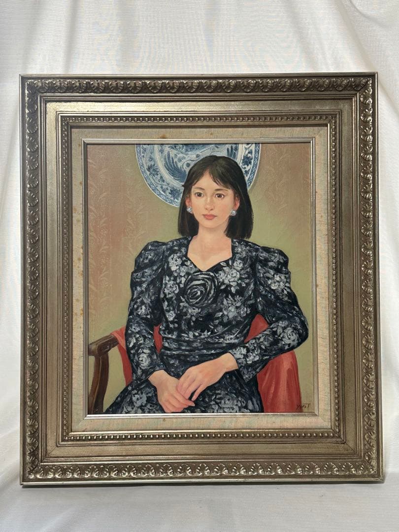 油彩　肉筆　キャンバス画　人物画　女性 美術品　額縁　ア-ト インテリア