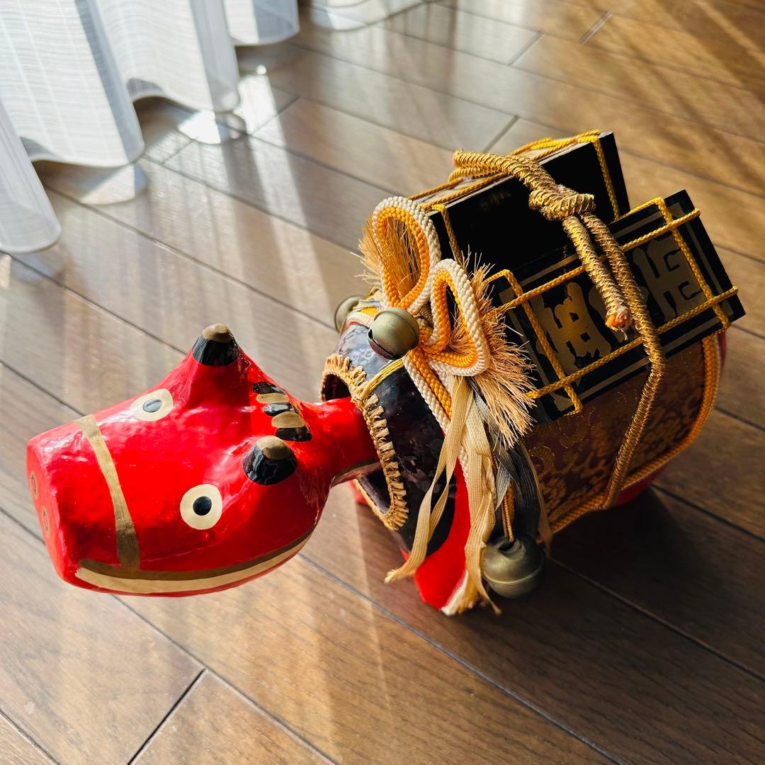 【大型/赤べこ/縁起物】 郷土玩具 アンティーク 骨董品 希少 千両べこ