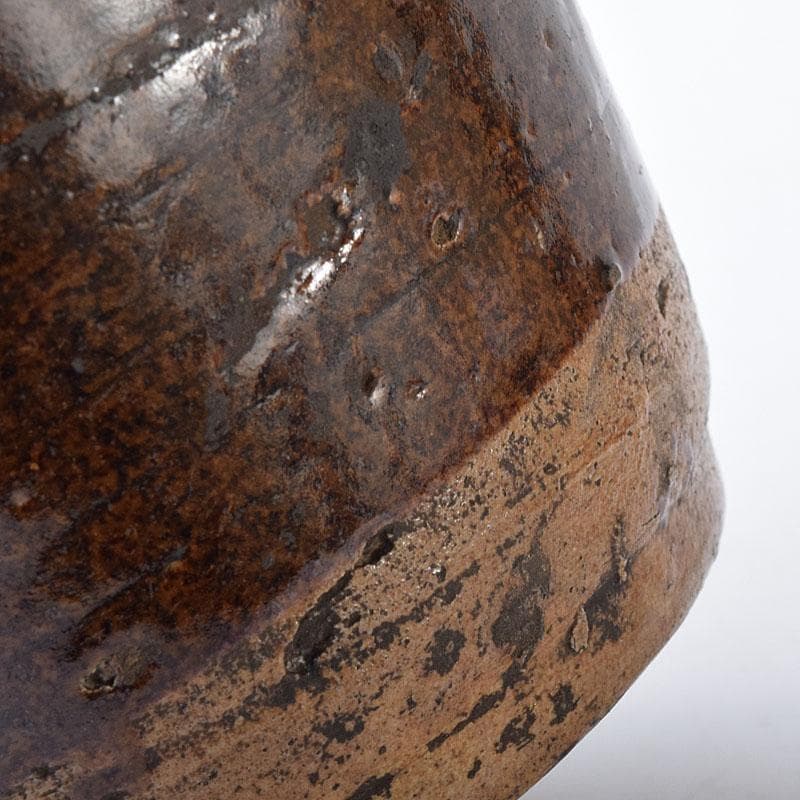 美濃焼　久尻窯　黒褐釉壷　江戸初期頃　時代書付箱　V　R8357