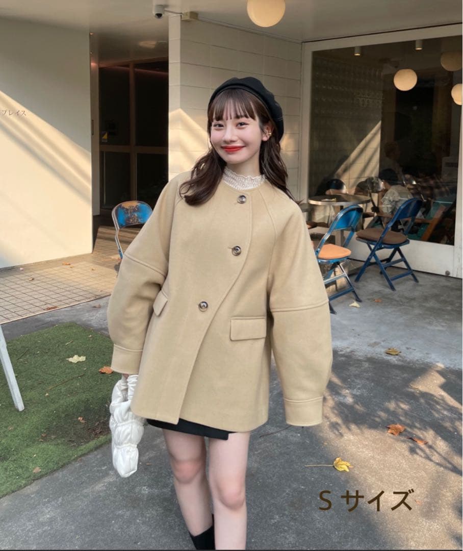 hinari ヒナリ　ウェーブミドルコート　ベージュ　S