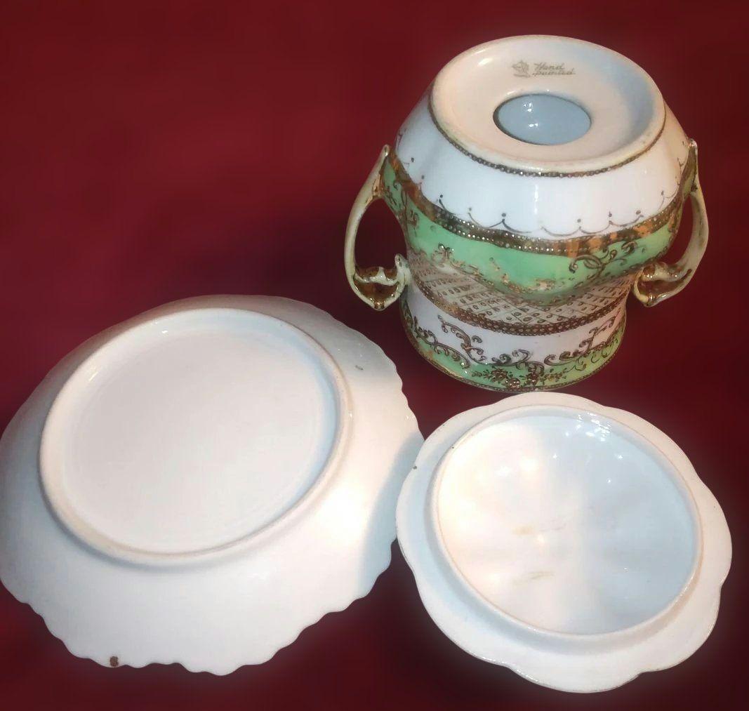 希少 オールドノリタケ メイプルリーフ印 蓋 皿付き 器