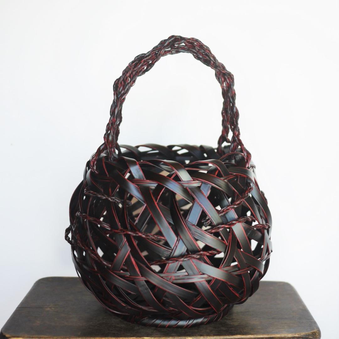 九州籃胎漆器　久留米九籃　竹細工花入れ　バスケット編籠　郷土民芸品　福岡