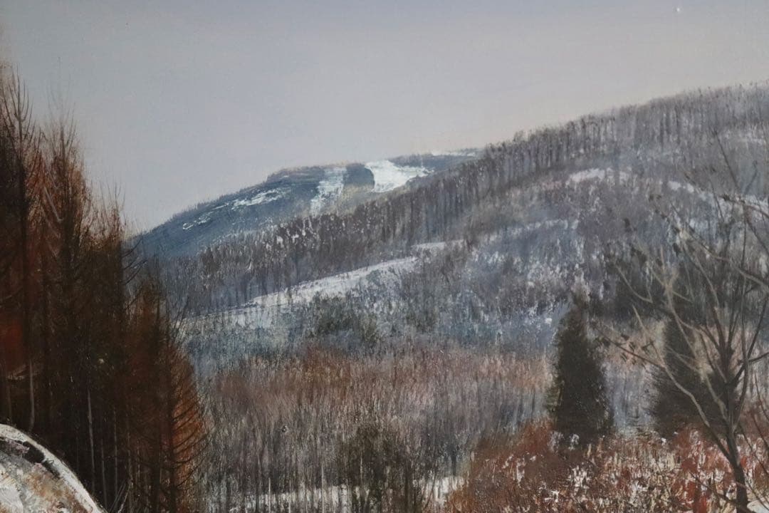 黒澤信男作　雪道の午後　油彩絵　直筆　額装　本人サインあり　箱入　送料込み