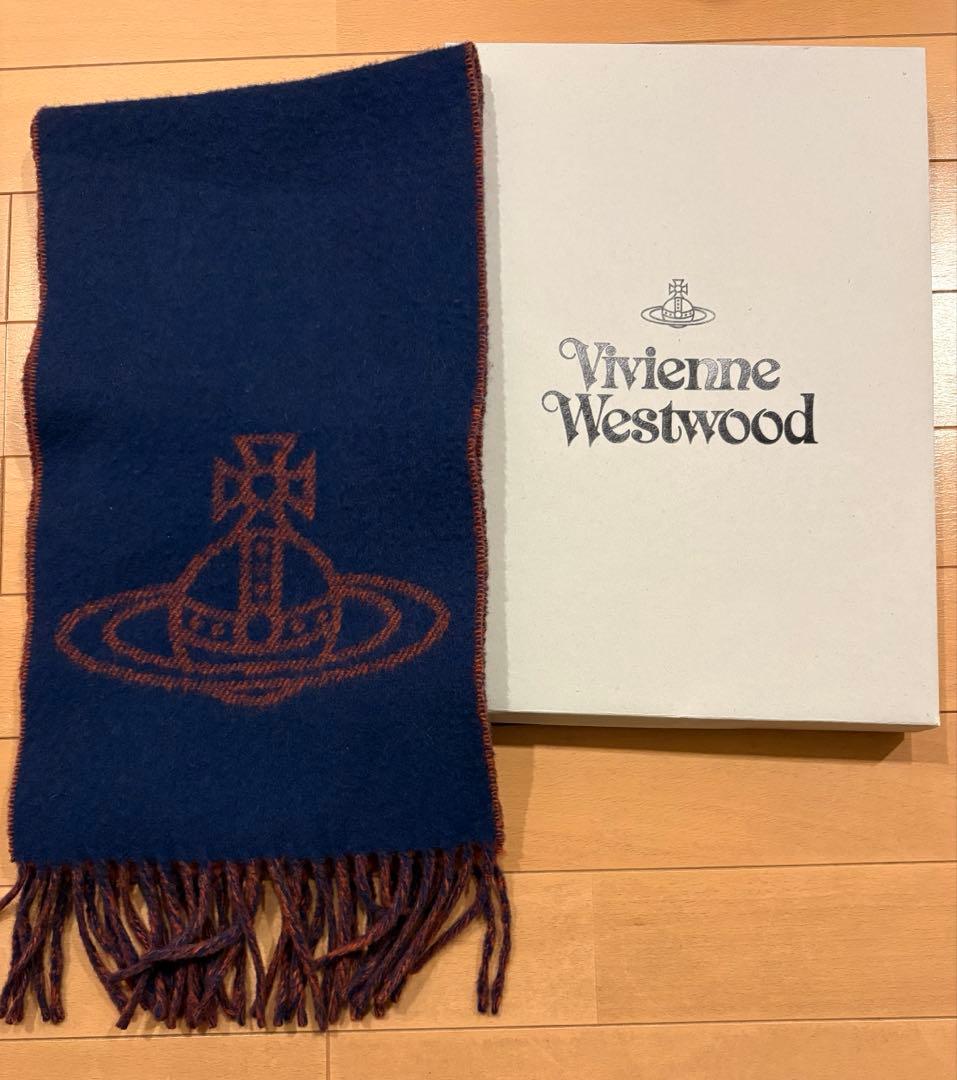 Vivienne Westwood ウールマフラー ネイビー/オレンジ