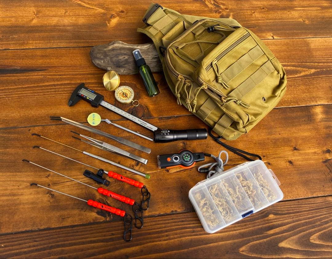 クワガタ採集セット　オレンジ　オリジナル掻き出し棒　デジタルノギス　採集ケース