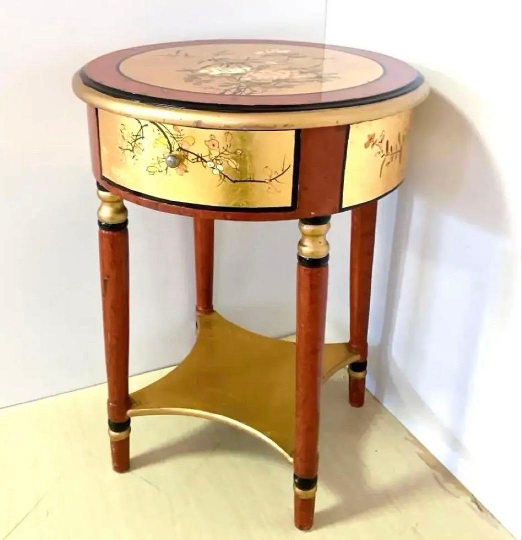 アンティーク調　ラウンドテーブル　サイドテーブル　李朝　和柄　丸テーブル