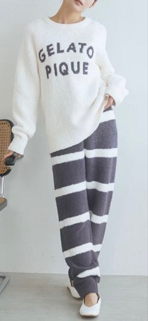 ジェラートピケ パウダーロゴジャガードプルオーバー＆ロングパンツセットアイボリー