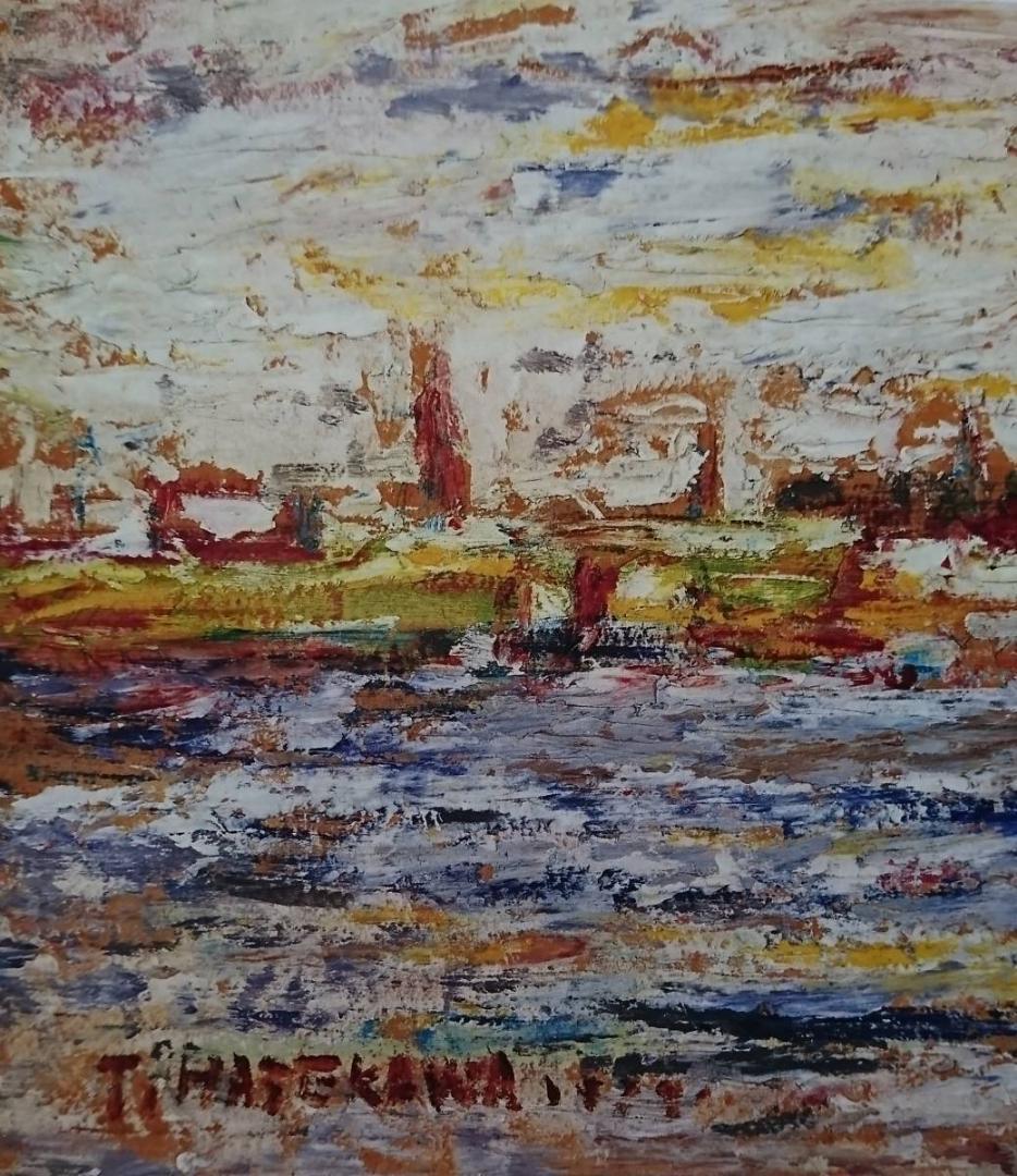 長谷川 利行「港風景」 、希少・画集画、人気作品、美品、新品額付