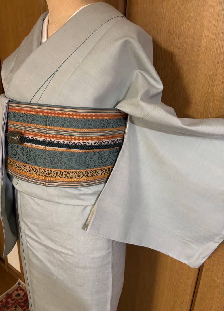 正絹袷　紅花紬調 未使用しつけ糸付き 無地　お洒落八掛 トール裄長