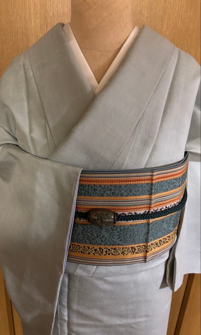 正絹袷　紅花紬調 未使用しつけ糸付き 無地　お洒落八掛 トール裄長