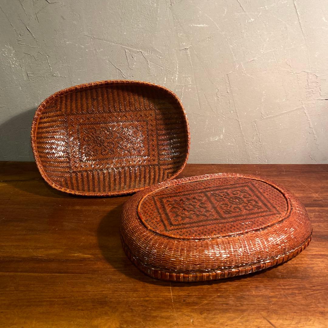 時代物 竹編み 収納籠 茶道具 手作り 骨董品 インテリア小物入れ コレクション