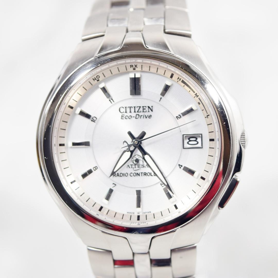 美品 CITIZEN シチズン アテッサ メンズ 電波ソーラー時計 デイト