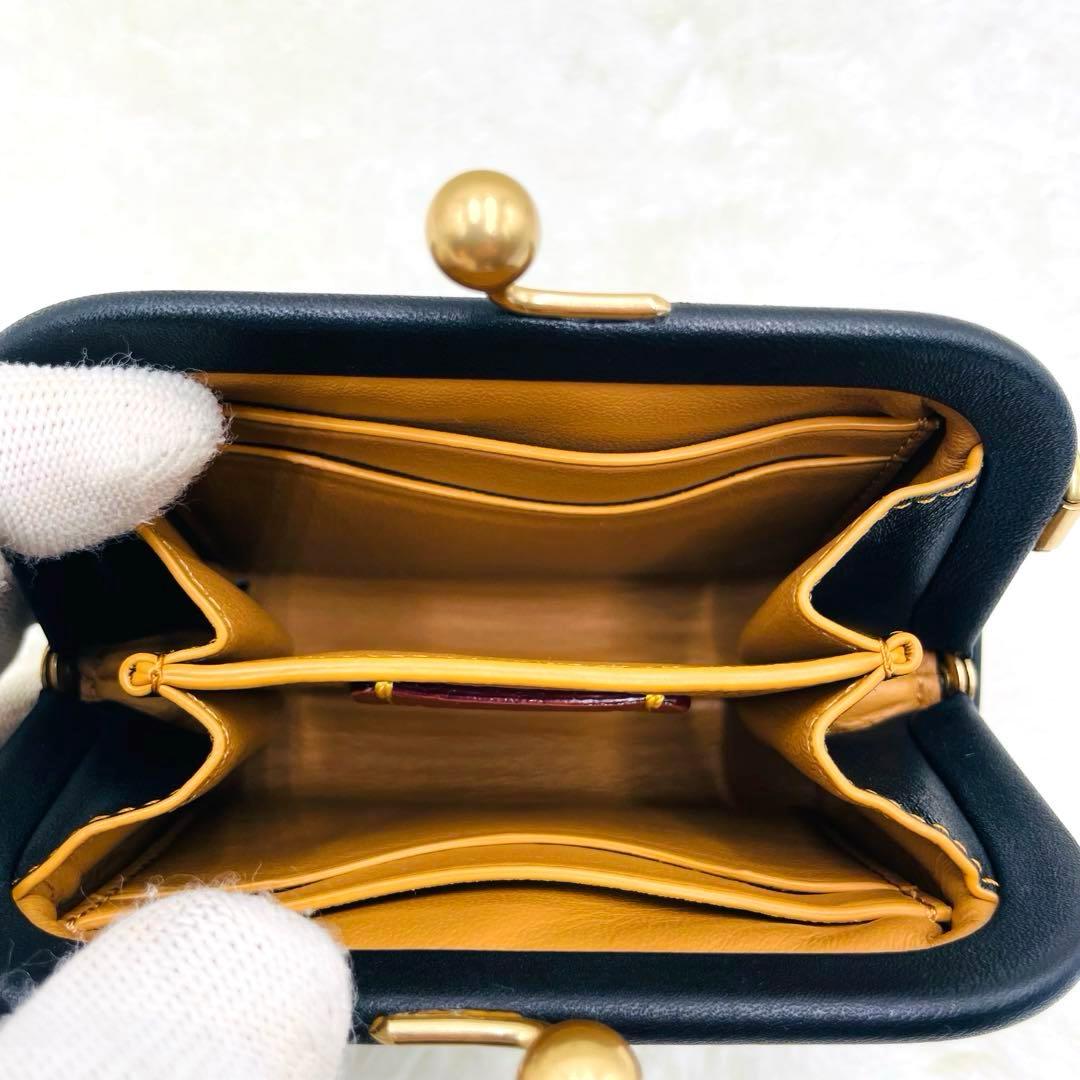 美品 希少 コーチ キスロック がま口 ケース ブラック レザー ゴールド