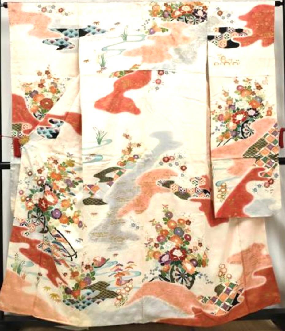 振袖 フルセット6点サイズS〜M 駒刺繍　流水鴛鴦花車文　暈し染め正絹