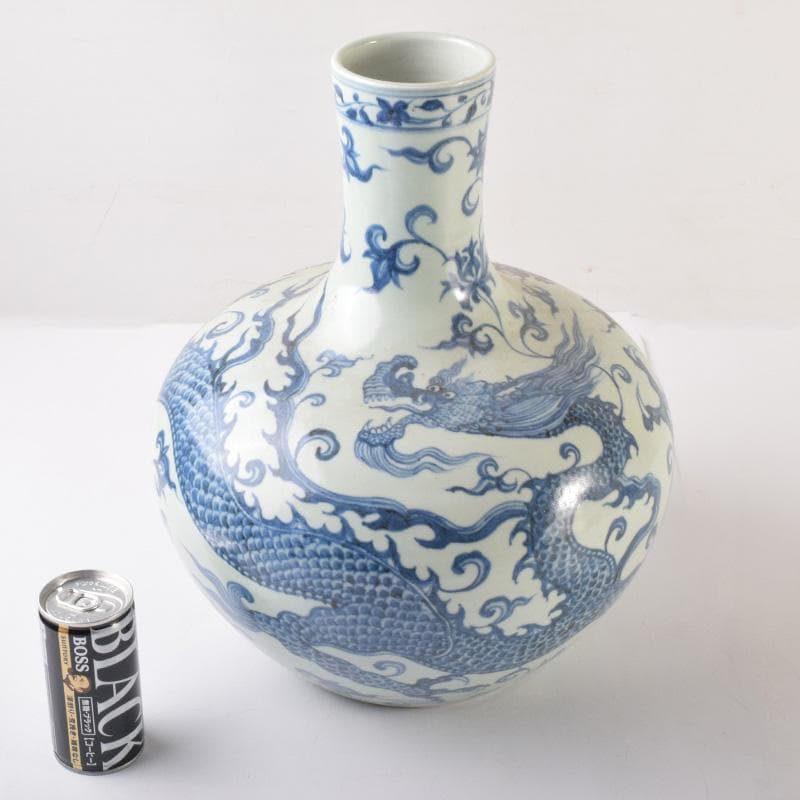 げげげ　中国　青花　龍花文　長頸瓶　高さ約37cm　C　7177A
