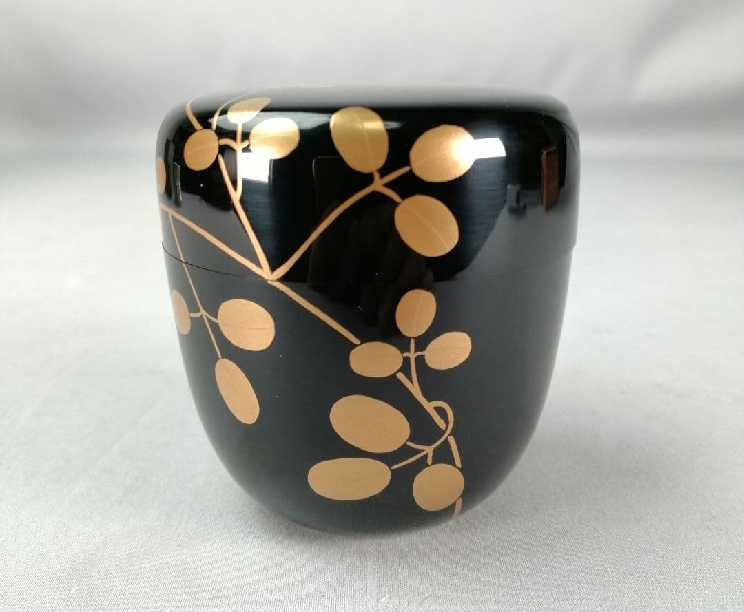 【茶事具】光月造　花蒔絵中棗　漆器　棗297