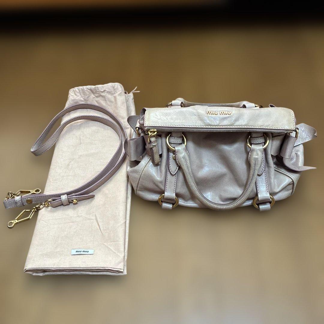 MIU MIU ミュウミュウ　2wayバッグ サイドリボン　くすみピンク