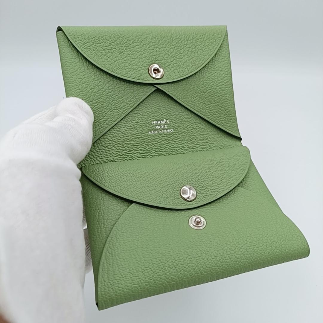 極美品　HERMES カルヴィデュオ ケース W刻印 シェーブル　グリーン