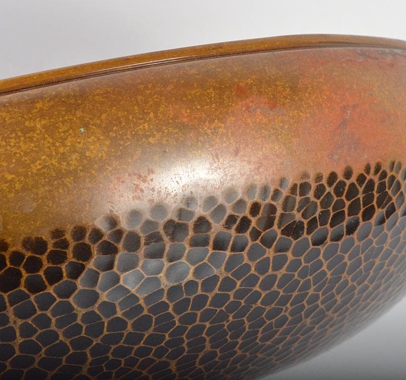 彫金家　平安　本間寿次作　黄銅製　鎚目　菓子器　灰器転用　共箱　V R4382C